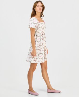 Juniors' Short-Sleeve Square-Neck Mini Dress