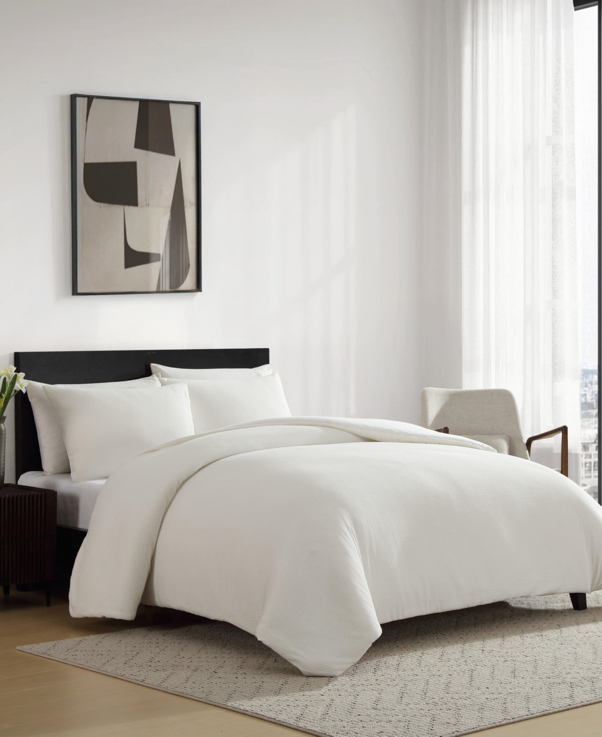 Vera Wang Threaded Basketweave Cotton 3-pc. Comforter Set, Queen In White