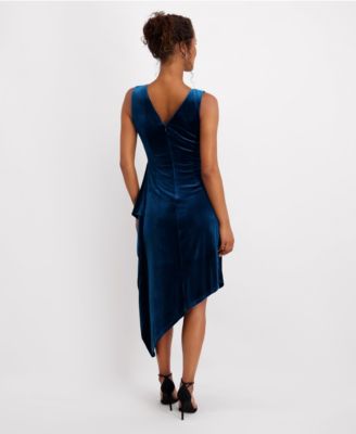 Women's Asymmetrical Hem Velvet Midi Dress