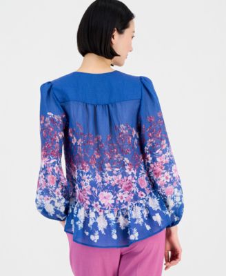 Women&#39;s Floral Blouson-Sleeve Peplum Top