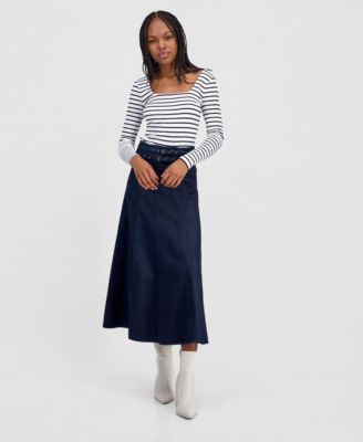 Women's Ria Belted Denim Midi Skirt 