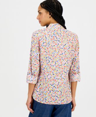 Nautica Women's Patterned Roll-Tab Shirt