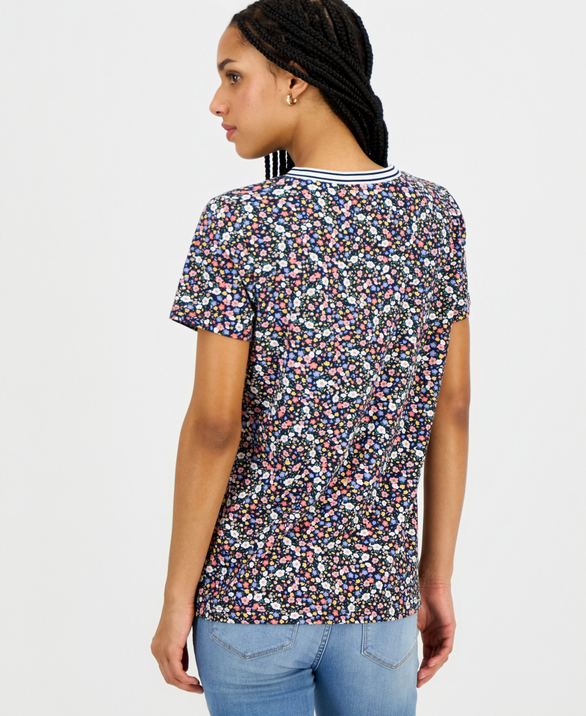 Nautica Women's Floral-Print Tipped T-Shirt