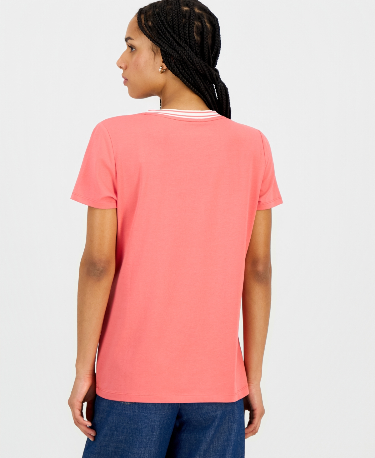 Nautica Jeans Women's Solid Stripe-Trim V-Neck