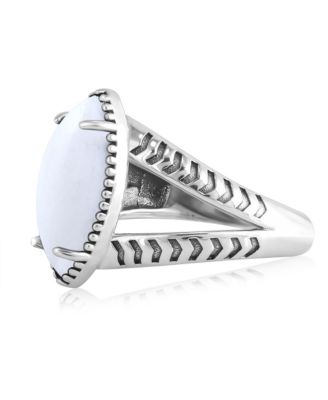 Sterling Silver White Agate Marquise Split Shank Ring, Size
