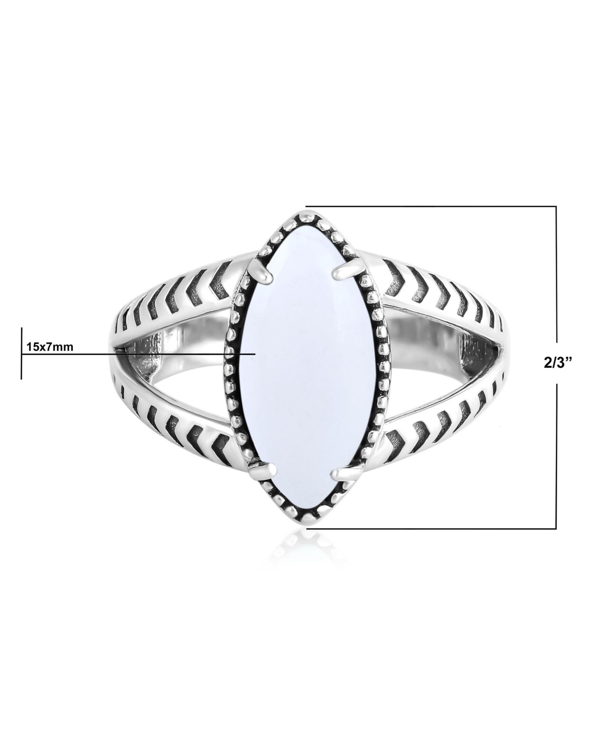 American West Jewelry Sterling Silver White Agate Marquise Split Shank Ring