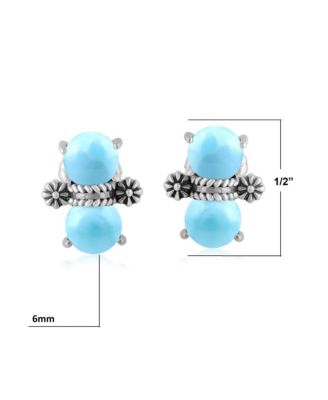 Sterling Silver Round Larimar Concha Stud Earrings