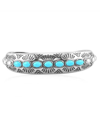Sterling Sleeping Beauty Gemstone Textured Cuff Bracelet, Size