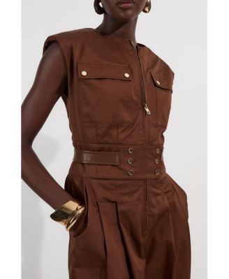 Women's Cotton & Faux Leather Utility Jumpsuit