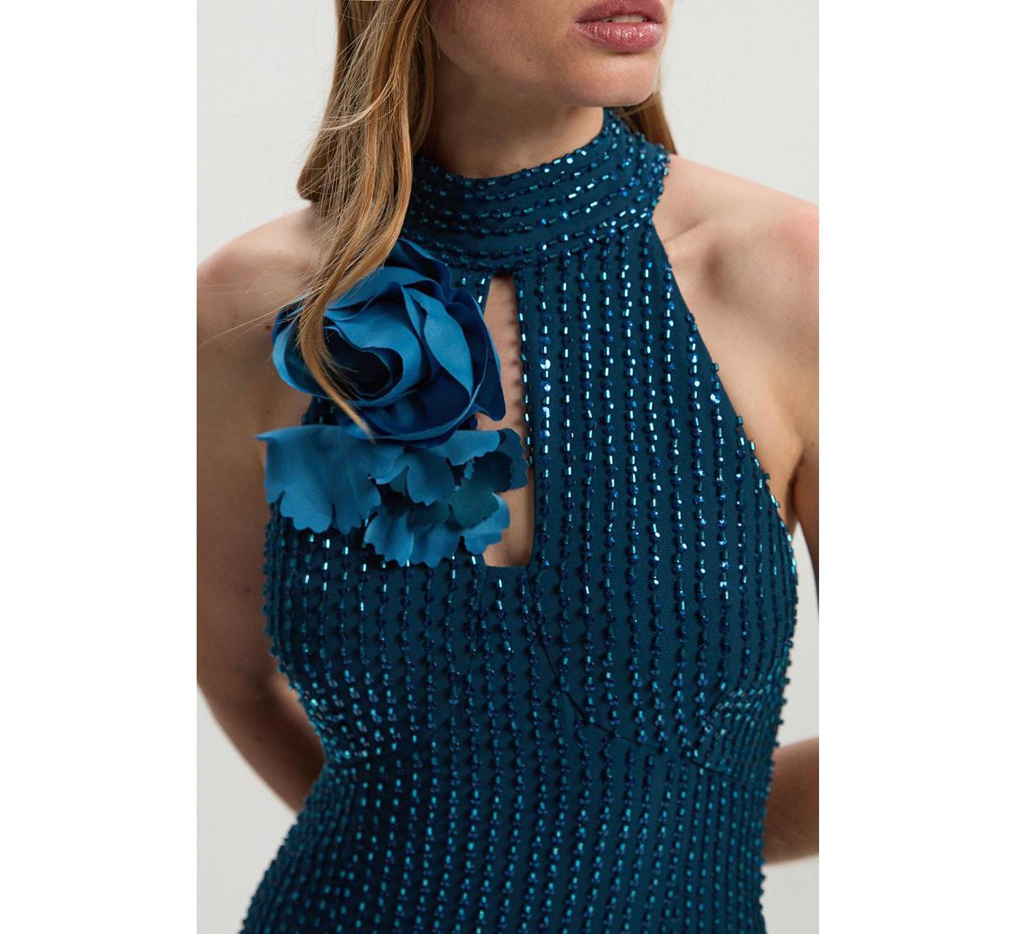 Женское платье Karen Millen Petite Woven Maxi Rosette, цвет: Бирюзовый — фото 6