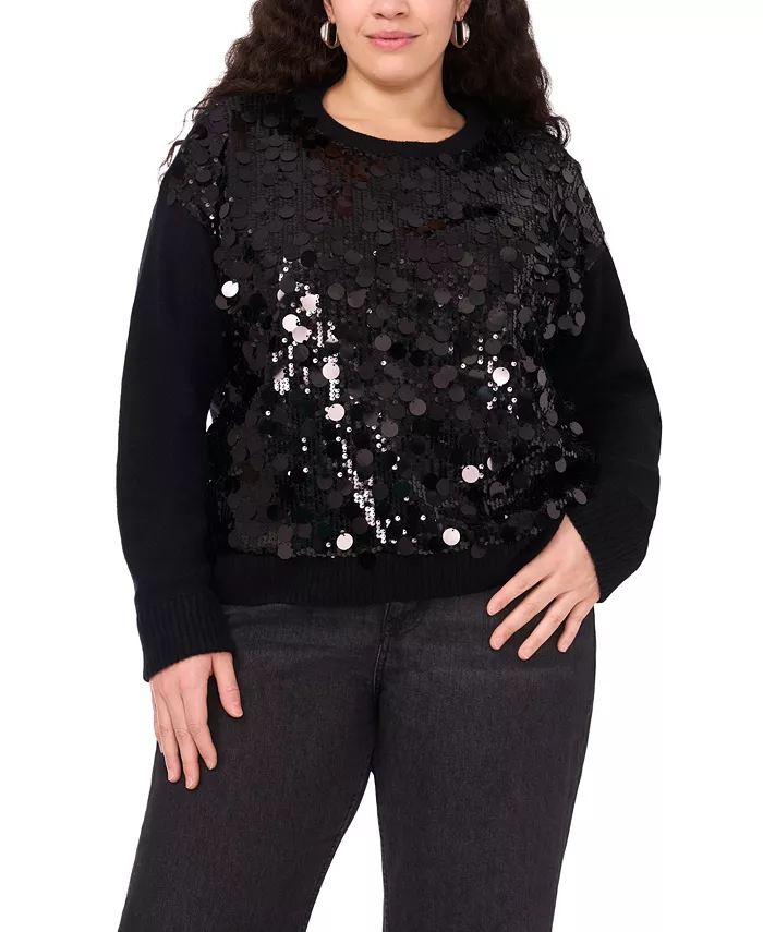 Plus Size Crewneck Paillette Sequin Long-Sleeve Sweater - thumbnail 5
