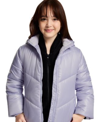 Girls' 7-16 Curved Quilt Puffer with Hood Jacket