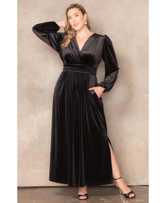 Plus Size Vivienne Long Sleeve Velvet Evening Gown with Pockets