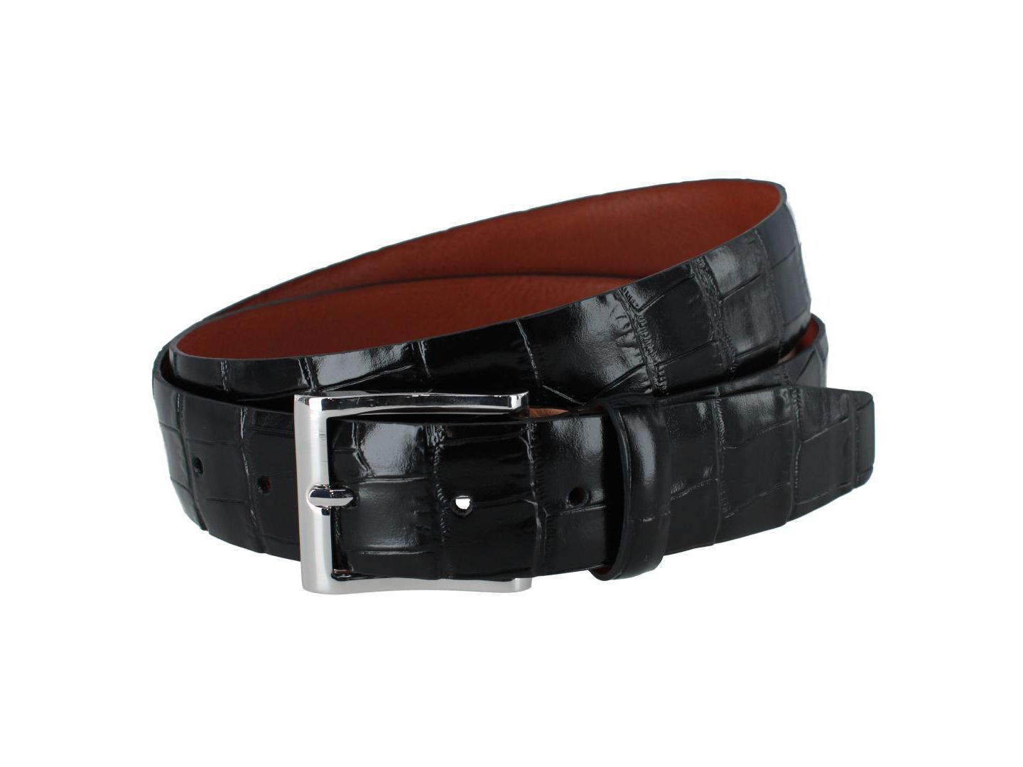 Мужской ремень TRAFALGAR Elias Embossed Gator 35mm Leather Belt, цвет: Чёрный — фото 1