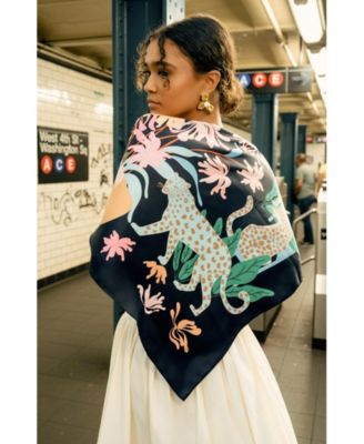 Double Sided Silk Scarf Night Jungle Gathering