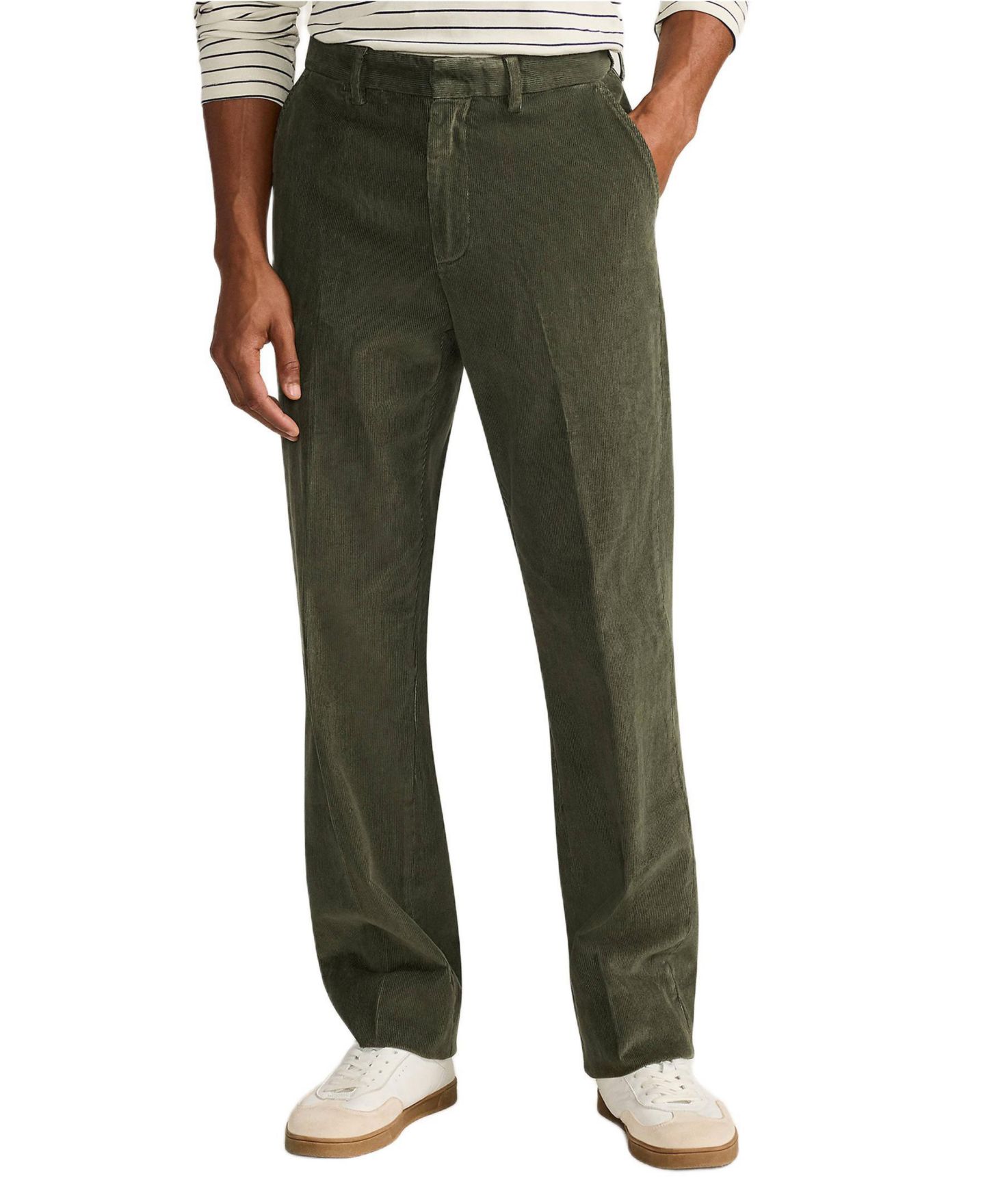 Мужские брюки Lands' End Corduroy Comfort Waist Traditional Fit Plain Front Pant, цвет: Тёмно-зелёный мох — фото 2