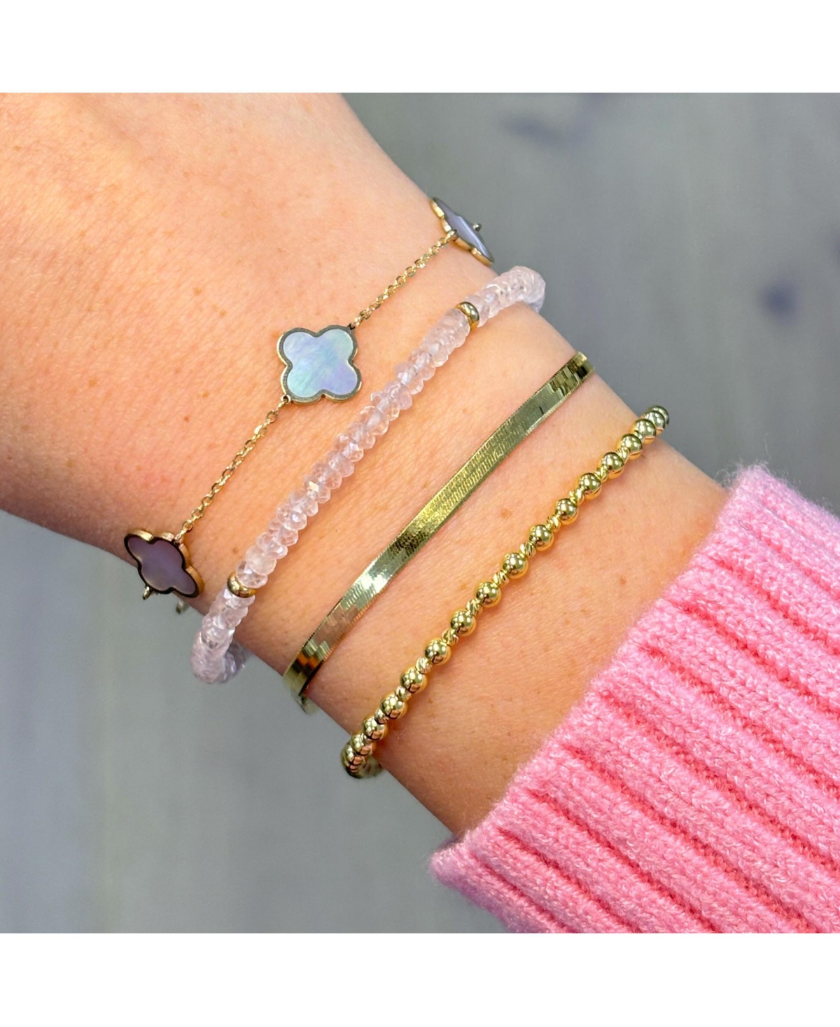 The Lovery Rose Quartz Bead Bracelet 14K Gold