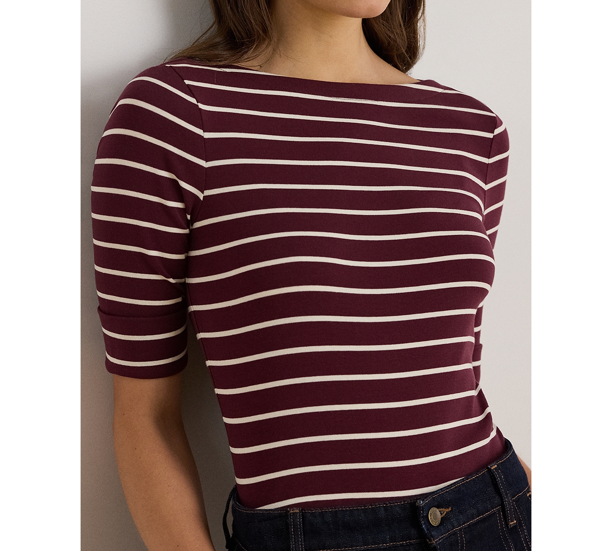 Ralph Lauren Petite Boat Neck Striped T-shirt In Multi