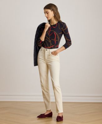 Petite Belting Print Long Sleeve Sweater