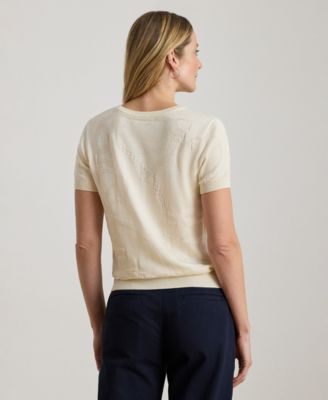 Petite Textured Belting-Motif Short Sleeve Sweater