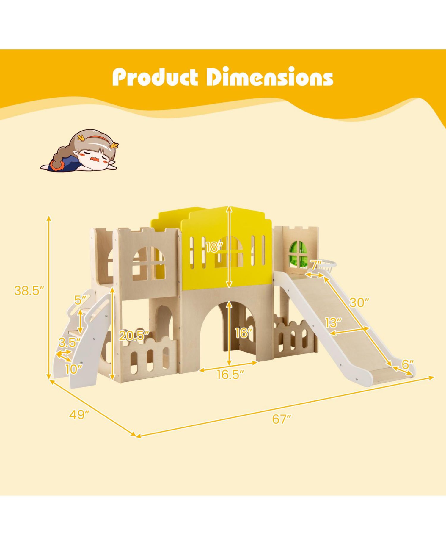 7-in-1 Toddler Slide Set Wooden Castle-Shaped Activity Center