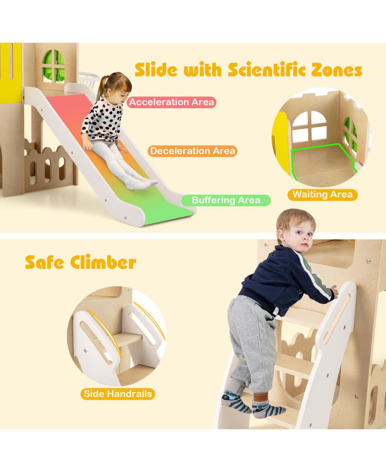 7-in-1 Toddler Slide Set Wooden Castle-Shaped Activity Center