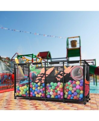 2 Pack Pool Toy Storage Bin Mesh Basket Organizer with Wheels Metal Frame