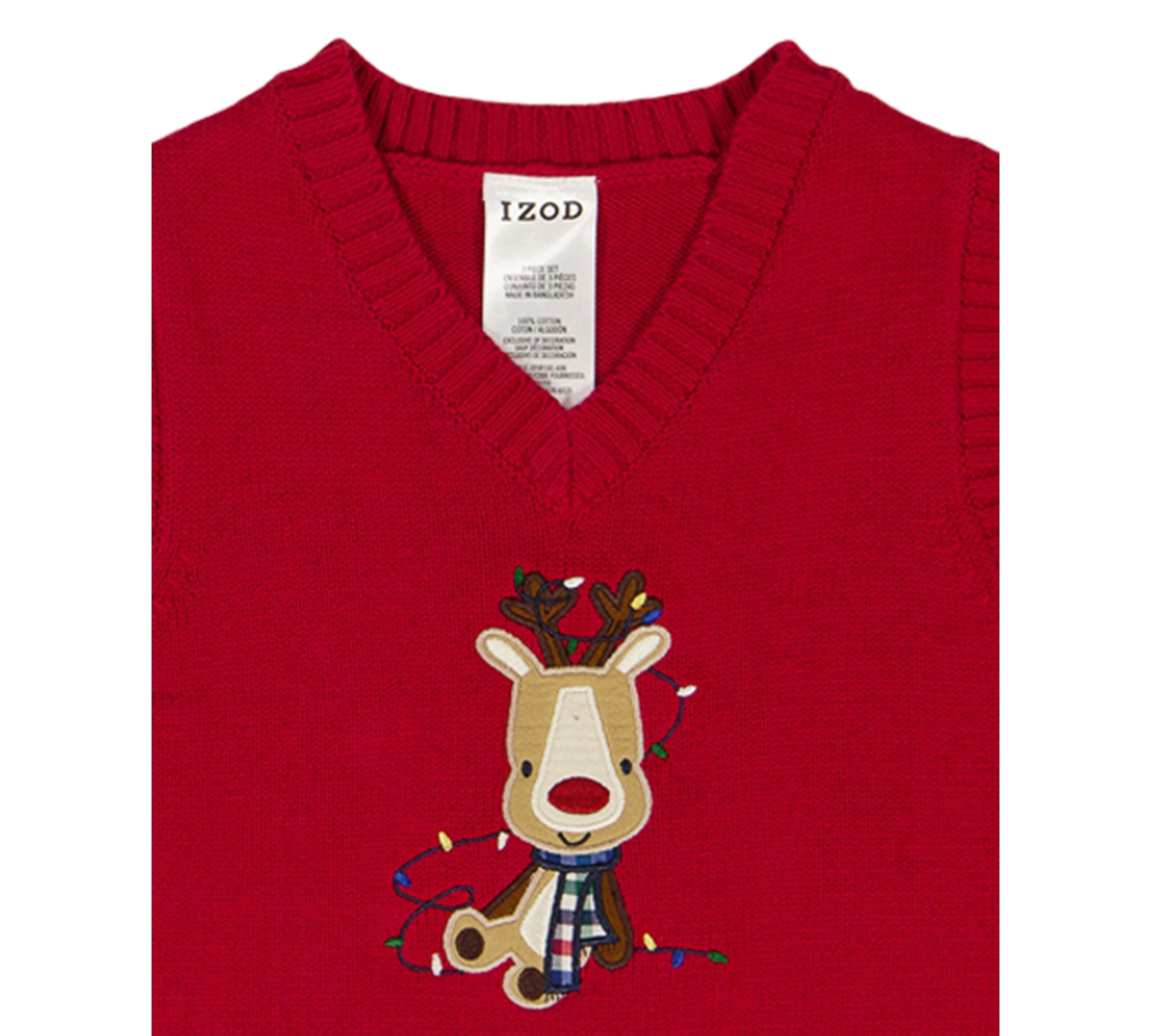 Izod Baby Boys 3-piece Holiday Reindeer Sweater Vest, Shirt And Pants Set In Multi