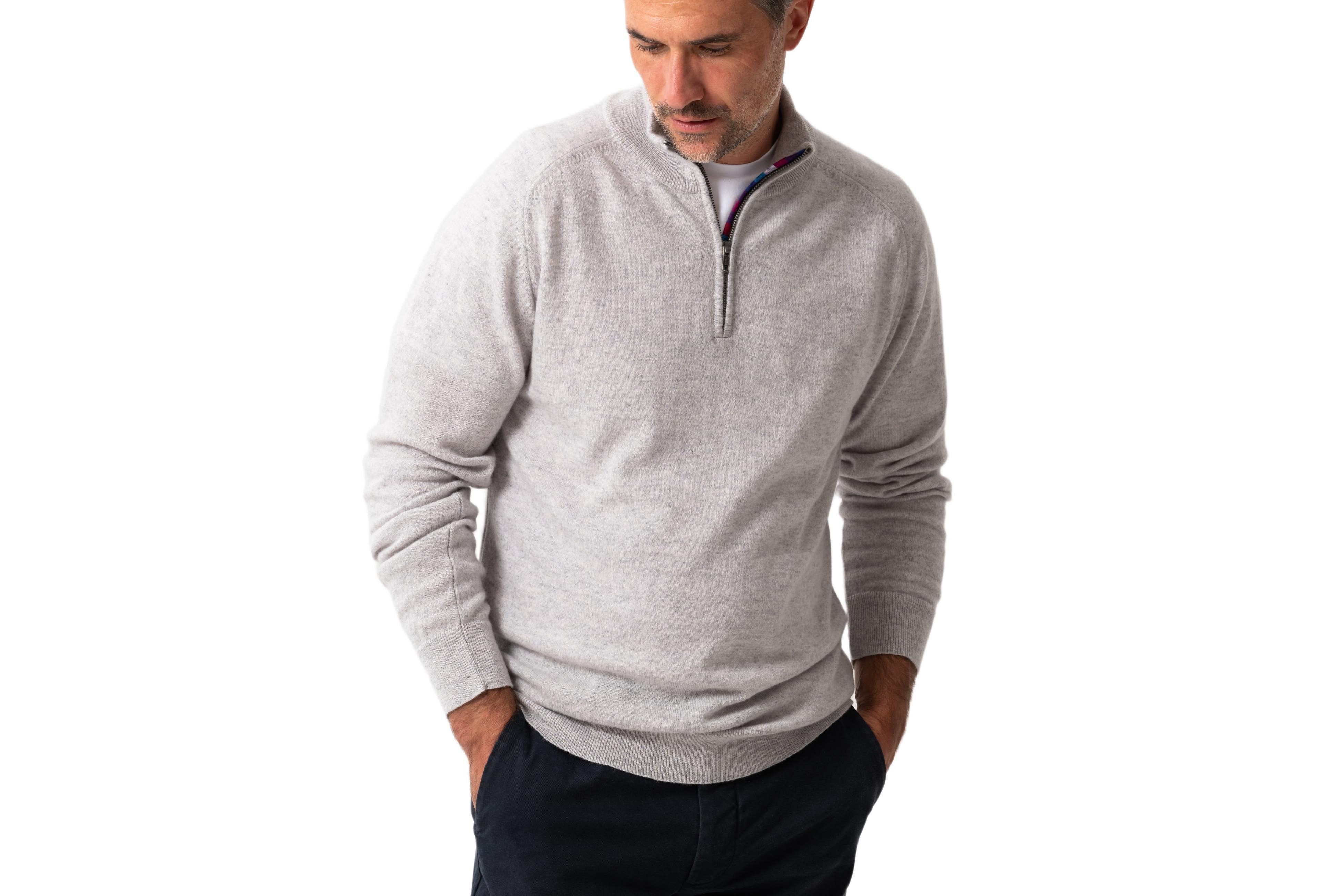 Koy Clothing Men's Navy Wool/Cashmere Qtr Zip Jumper