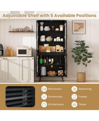 Kitchen Pantry Cabinet with Translucent Fluted Doors & Adjustable Shelf