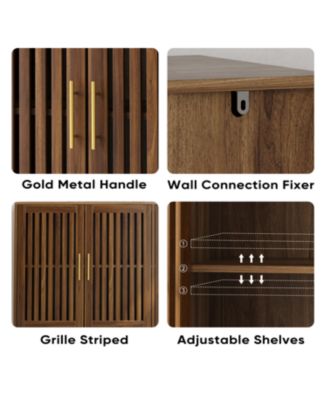 63" Walnut Sideboard Buffet Cabinet with Grille Doors