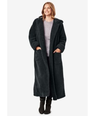 Plus Size Long Hooded Berber Fleece Coat