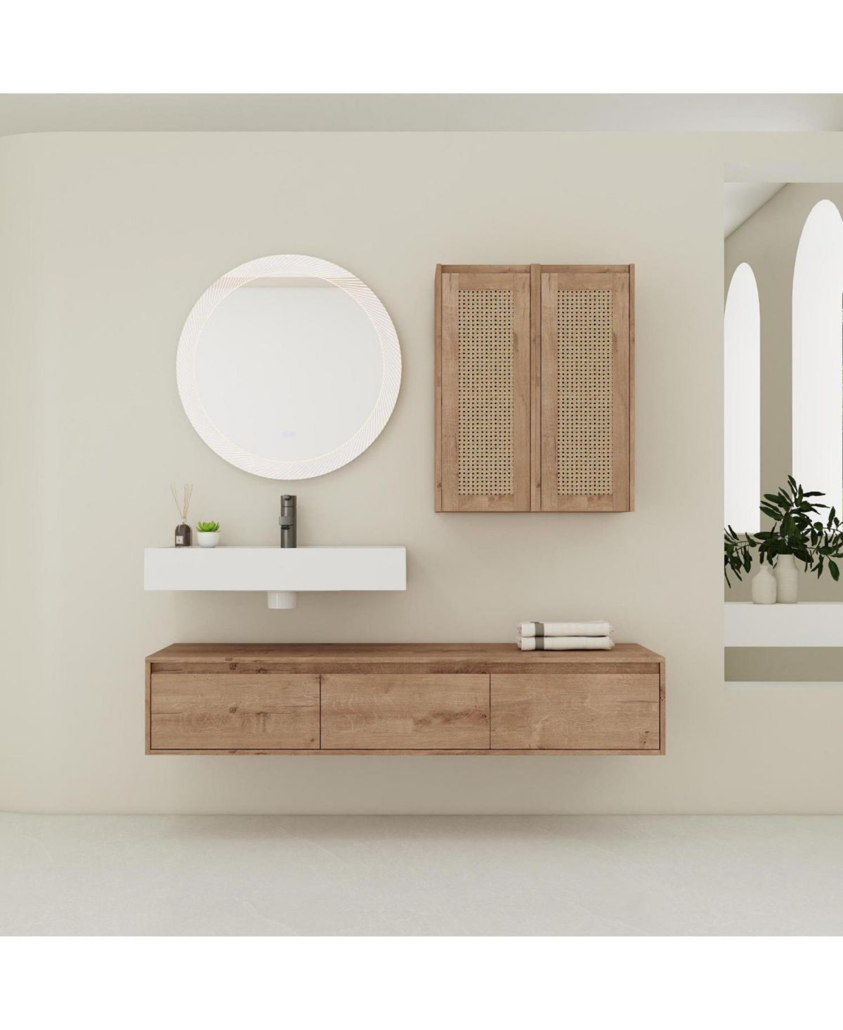 Streamdale 60" Wall-Mount Vanity, Resin Sink, 2 Cabinets, 3 Soft-Close Drawers