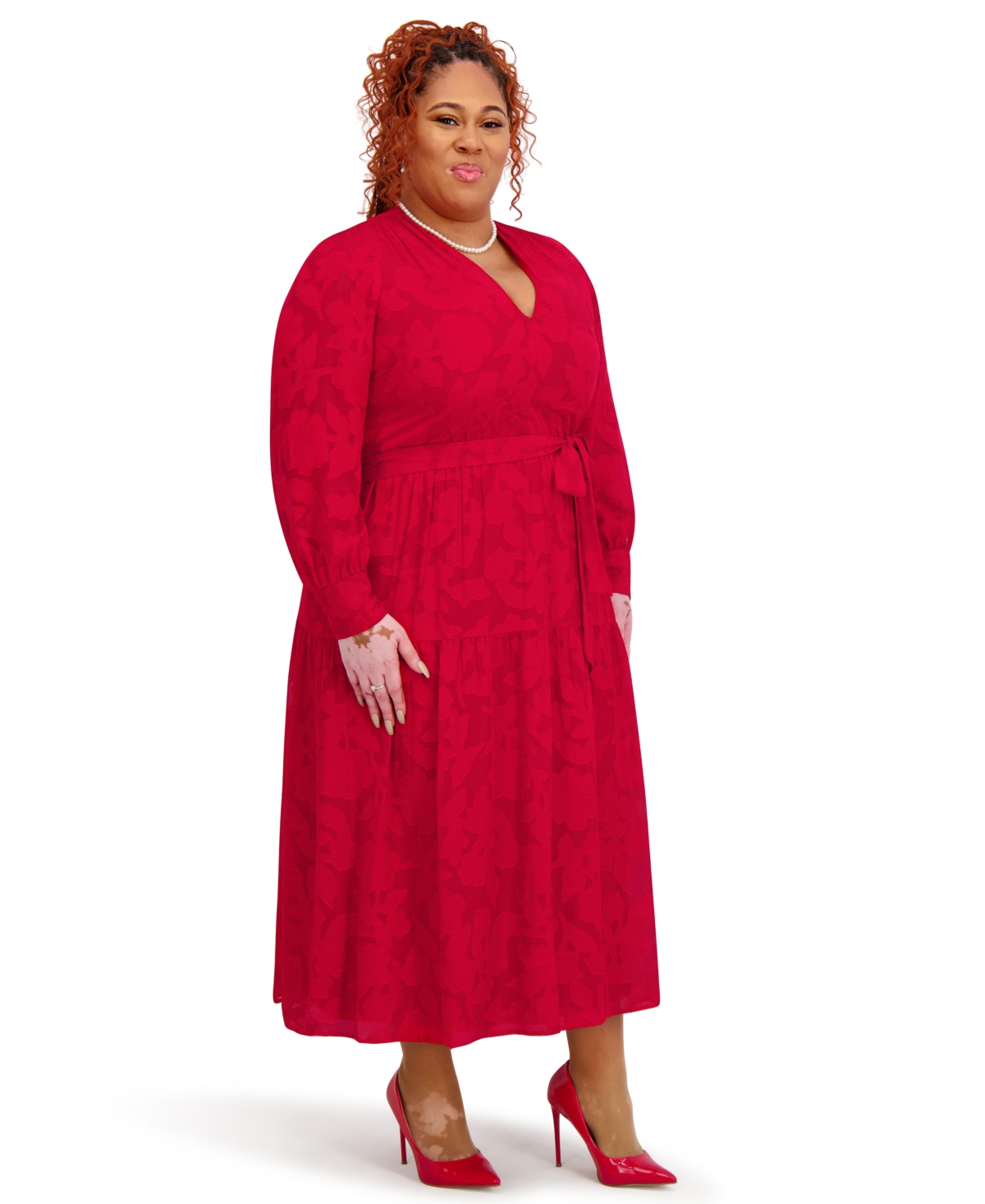 Kasper Women's Soft V-neck Tiered Midi Dress In Red