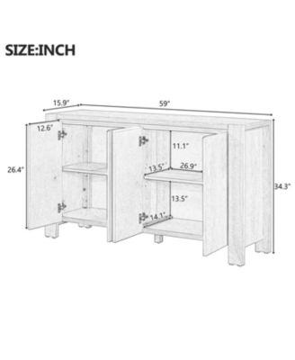  Retro Wood Buffet Cabinet - 4 Door, Adjustable Shelves (Natural)