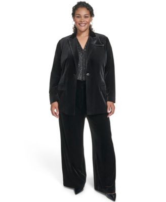 Plus Size Padded One Button Jacket