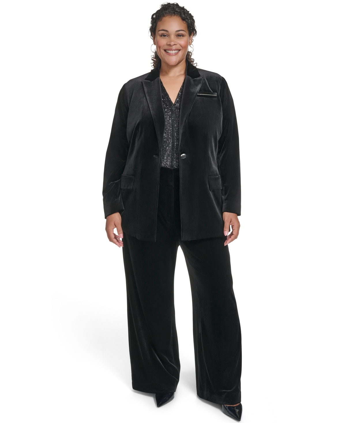 Calvin Klein Plus Size Padded One Button Jacket In Black