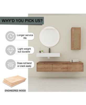  60" Wall-Mount Vanity, Resin Sink & Cabinet, Soft-Close Drawers