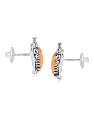 Sterling Silver Orange Spiny Oyster Butterfly Stud Earrings