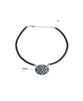 Sterling Silver Lapis Oval Pendant Black Leather Necklace, 17 to 20 Inches