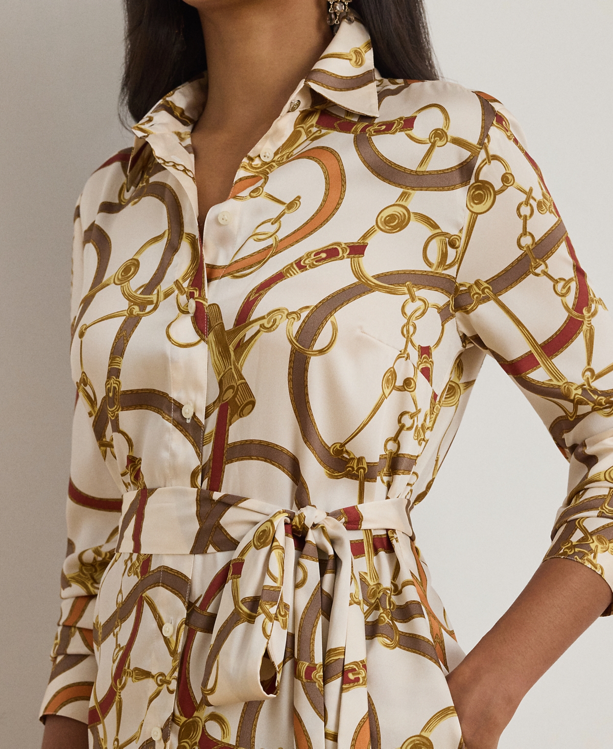 Ralph Lauren Petite Fayella Long Sleeve Shirtdress In Brown
