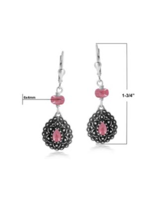 Sterling Silver Rhodonite Pear-Shaped Concha Lever Back Earrings