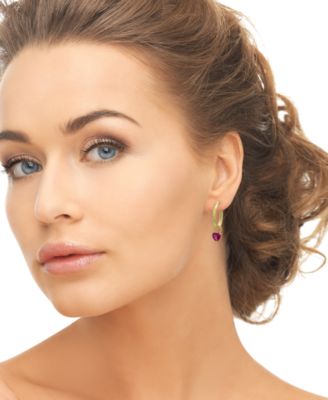 Lab Grown White Sapphire (1.3 ct. t.w.), Pink Sapphire (1 ct. t.w.) and Ruby (2 ct. t.w.) Interchangeable Hoop Earrings in 14k Gold over Sterling Silver