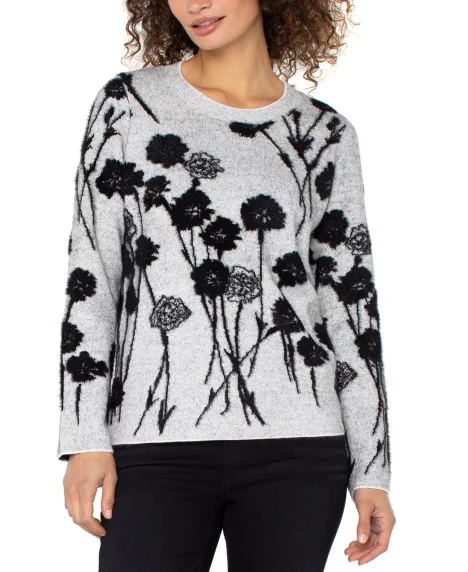 Petite Long Sleeve Crewneck Sweater - Light Gray