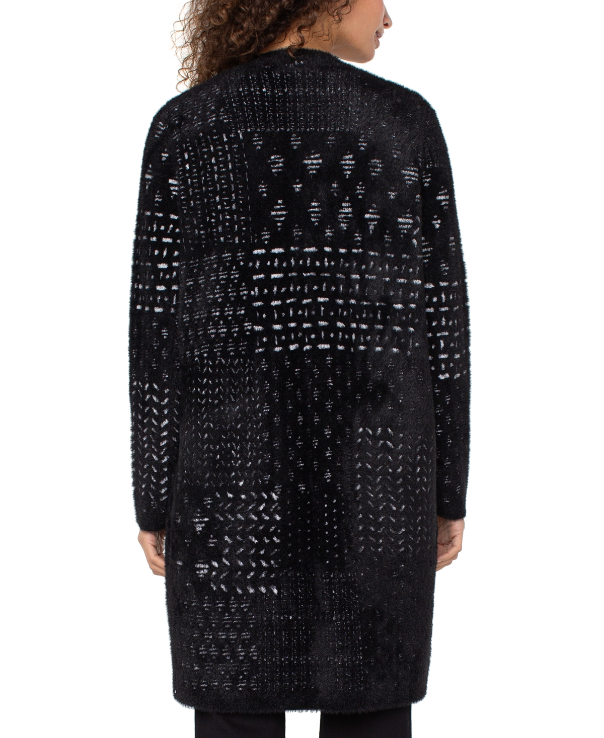 Liverpool Los Angeles Petite Long Sleeve Collarless Open Front Sweater Coat In Black