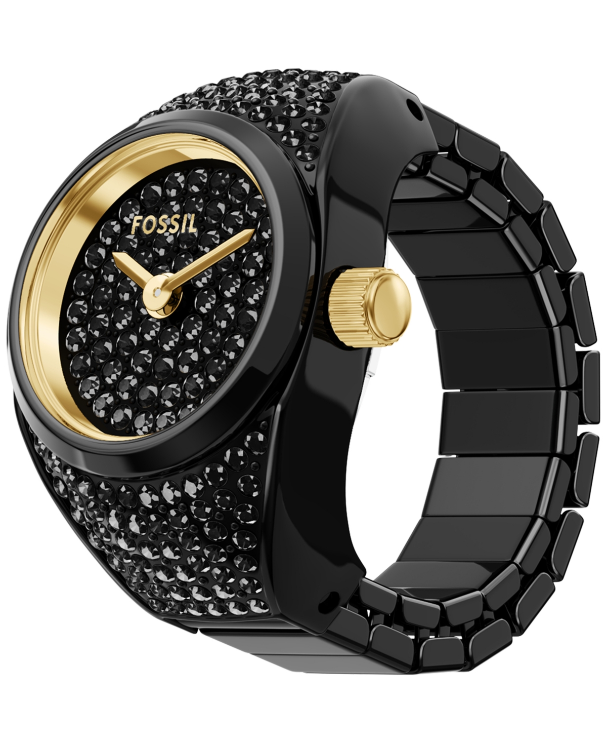 Fossil Women's Watch Ring Two-Hand Pave Black Stainless Steel Watch, 15mm