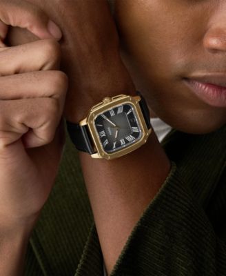 Men's Crosby Three-Hand Black Leather Watch, 42mm