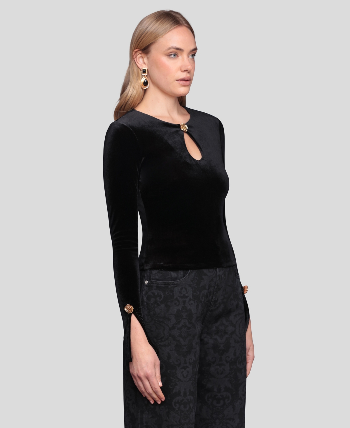 Avec Les Filles Long Sleeve Boatneck Shirt In Black