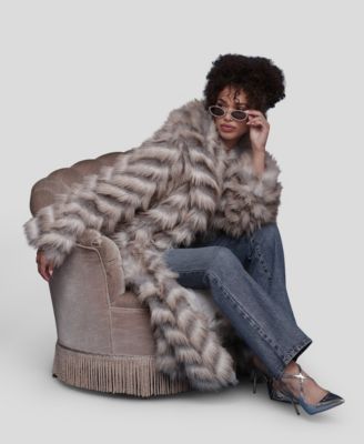 Women's Faux Fur Chevron Notch Collar Maxi Coat