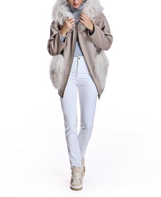 Women's Reversible Woolblend Jacket with Mongolian Trim